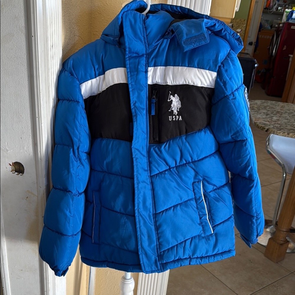 U.S. Polo Assn. Blue and Black Puffer Jacket with Quilted Design